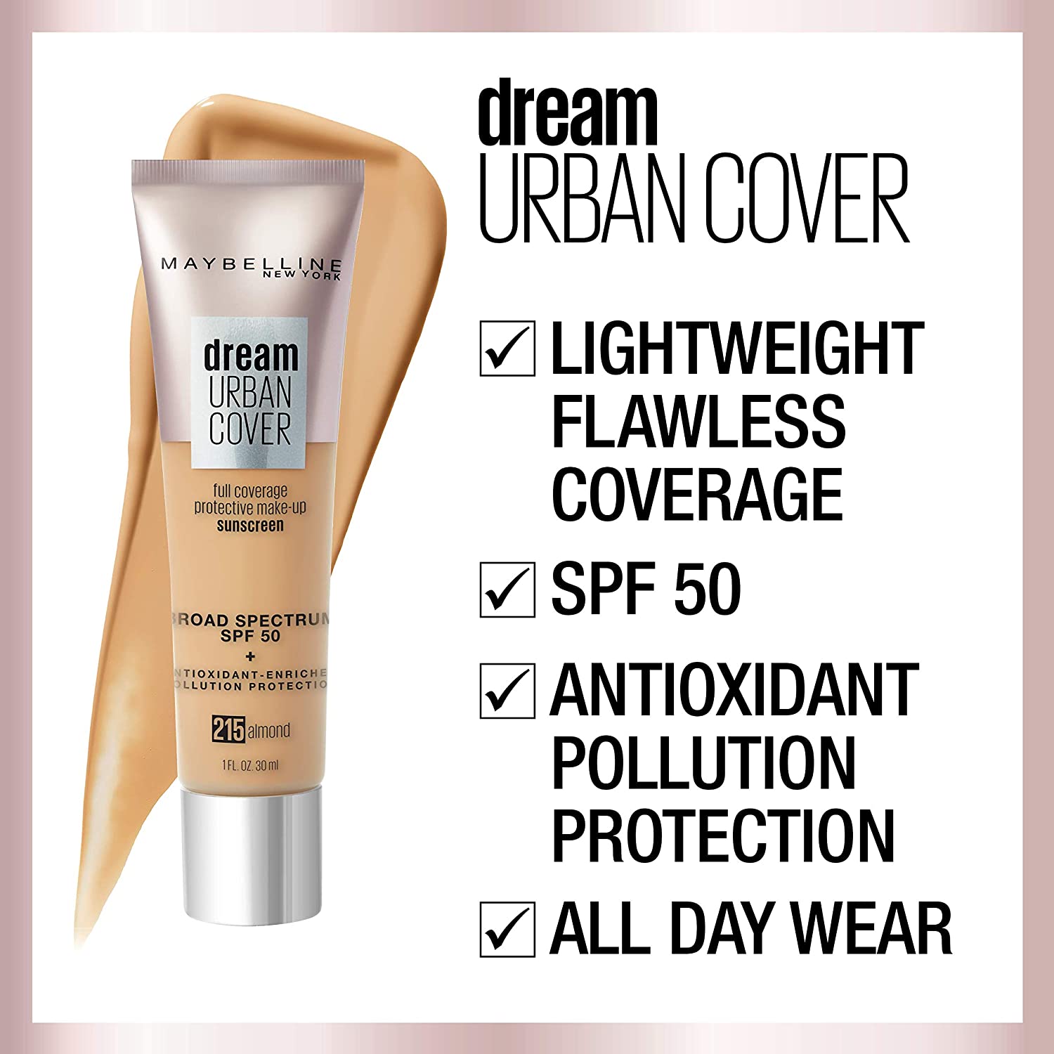 Maybelline Dream Urban Cover Flawless Coverage Foundation Makeup, SPF 50, Toffee - Image 4